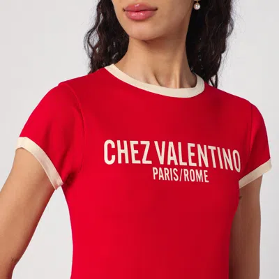 Valentino Crew Neck Cotton Jersey T-shirt With Contrasting Trims In Red
