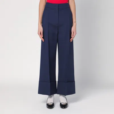 Valentino Garavani High-waisted Wide Leg Pants In Silk And Wool Indigo Women In Purple