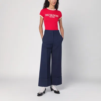 Valentino Garavani High-waisted Wide Leg Pants In Silk And Wool Indigo Women In Purple