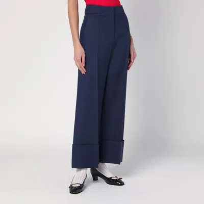 Valentino Garavani High-waisted Wide Leg Pants In Silk And Wool Indigo Women In Purple