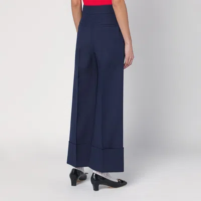 Valentino Garavani High-waisted Wide Leg Pants In Silk And Wool Indigo Women In Purple