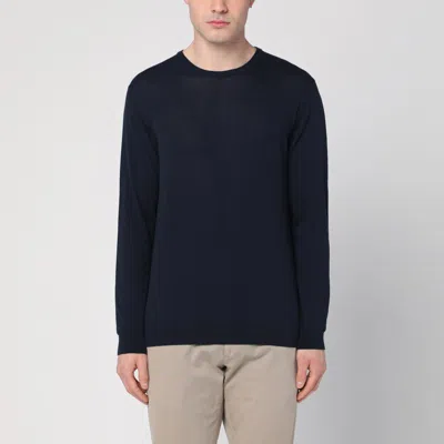 Roberto Collina Cotton Crew Neck Sweater With Ribbed Cuffs And Hem In Blue