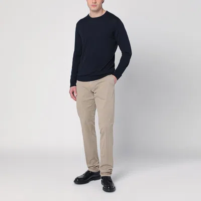 Roberto Collina Cotton Crew Neck Sweater With Ribbed Cuffs And Hem In Blue