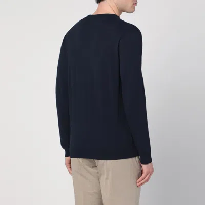 Roberto Collina Cotton Crew Neck Sweater With Ribbed Cuffs And Hem In Blue