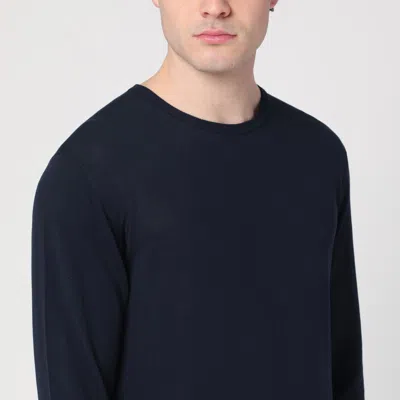 Roberto Collina Cotton Crew Neck Sweater With Ribbed Cuffs And Hem In Blue
