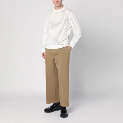 Roberto Collina Perforated Milk-coloured Sweater In Cotton In White