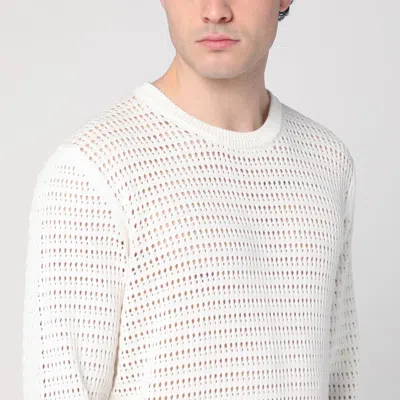 Roberto Collina Perforated Milk-coloured Sweater In Cotton In White