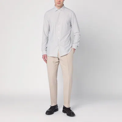 Xacus Striped Poplin Shirt In Beige