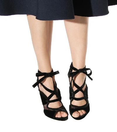 Shop Tabitha Simmons Freya High Velvet And Mesh Sandals In Llack Velvet