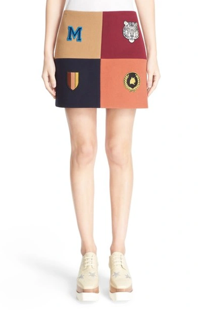 Shop Stella Mccartney 'varsity' Colorblock Stretch Wool Miniskirt In Ink