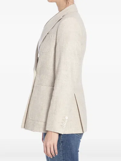 Max Mara Linen Blend Double-breasted Jacket With Chest Pocket In Neutrals