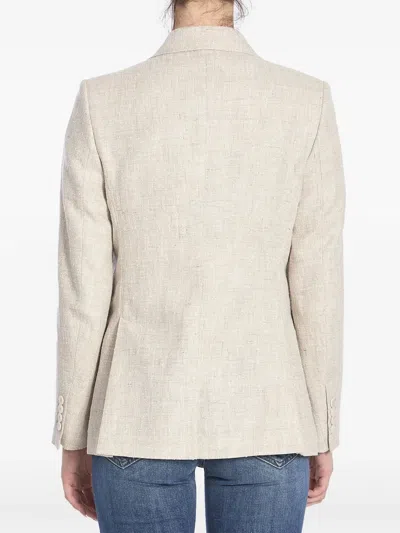 Max Mara Linen Blend Double-breasted Jacket With Chest Pocket In Neutrals