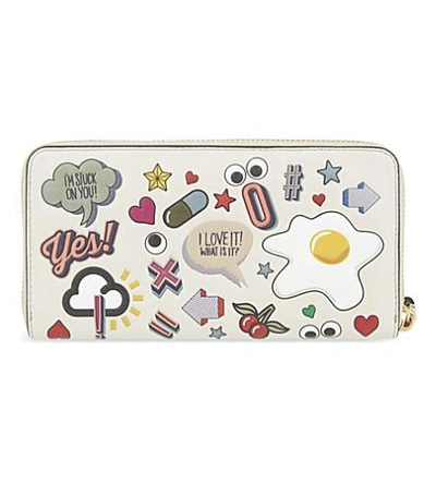 Shop Anya Hindmarch Stickers Large Leather Wallet In Chalk Circus