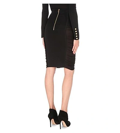 Shop Balmain Lace-up Stretch-knit Pencil Skirt In Noir