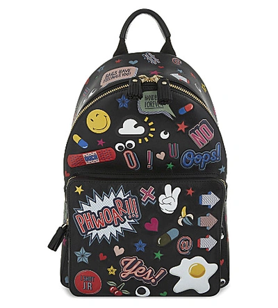 Shop Anya Hindmarch Stickers Leather Mini Backpack In Black Circus