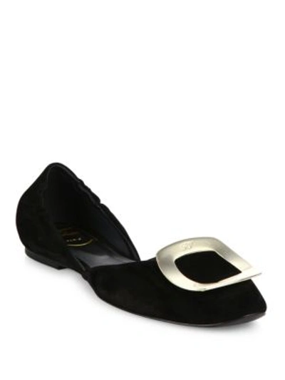 Shop Roger Vivier Ballerine Chips Suede D'orsay Flats In Black