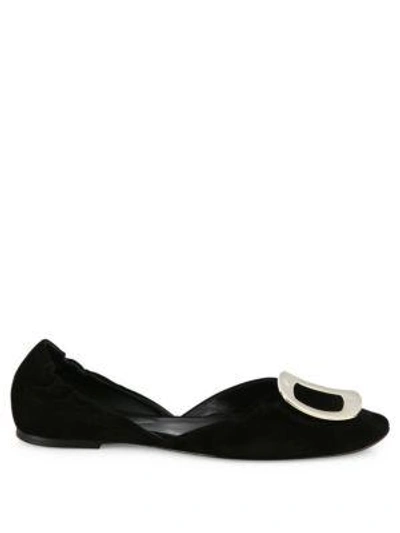 Shop Roger Vivier Ballerine Chips Suede D'orsay Flats In Black