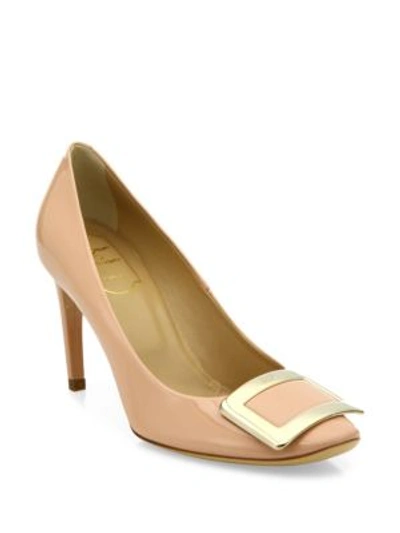 Shop Roger Vivier Belle De Nuit Buckle Patent Leather Pumps In Nude