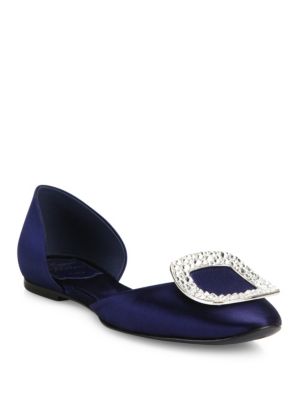 Roger Vivier Ballerine Chips Satin D'orsay Flats In Navy | ModeSens