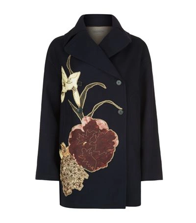 Shop Valentino Floral Embroidered Pea Coat