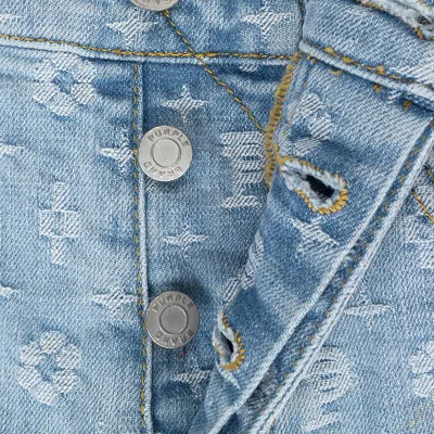 Purple Brand Paint Over Light Bleach Jacquard Monogram Shorts In Blue