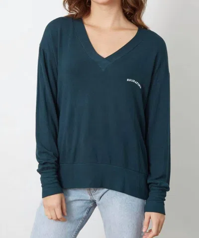 Good Hyouman Holidaying V Neck Sweatshirt In Teal In Blue