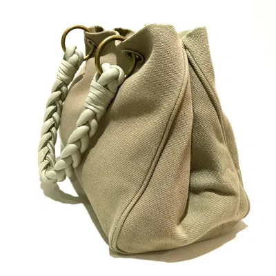 Pre-owned Bottega Veneta Beige Ivory Canvas Leather Shoulder Bag Tote Bag () In Beige, Ivory