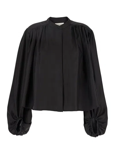 Shop Rohe Black Top With Mandarin Collar And Front And Rear Gathers