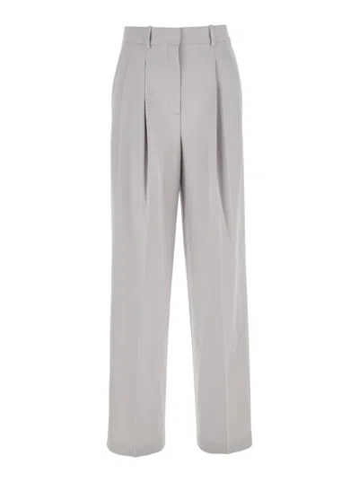Theory Metallic Pants With High Waist And Front Pences In Tech Fabric Woman In Grey