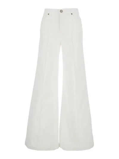 Twinset White Pants With Wide Leg And Logo Patch On The Rear In Cotton Woman In White