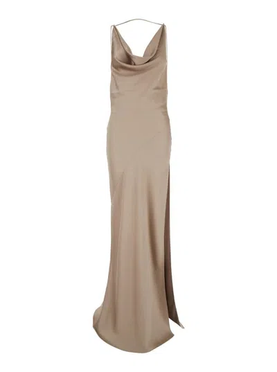 The Andamane Cowl Neck Satin Gown In Beige
