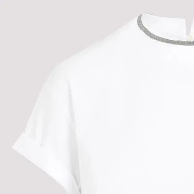Brunello Cucinelli Stretch Cotton Jersey T-shirt With Precious Faux Layering In White