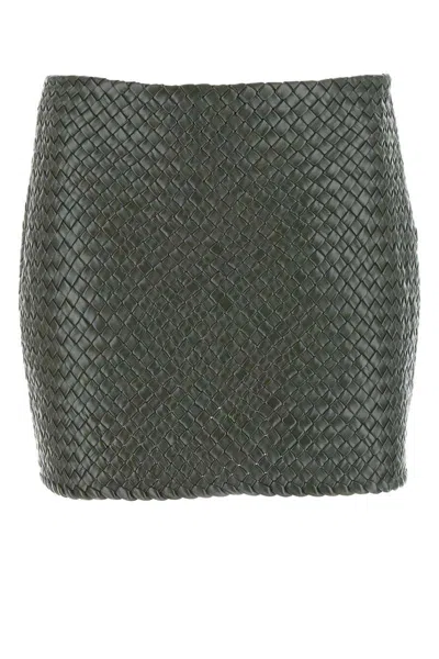 Bottega Veneta Green Intrecciato Raffia Mini Skirt For Women In Green