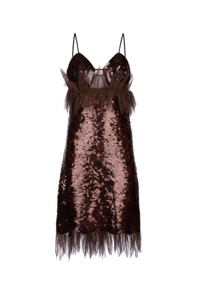 Bottega Veneta Feathered Sequin V-neck Spaghetti Strap Dress In 2164