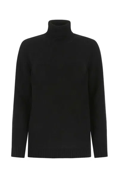 Prada Knit Turtleneck Sweater With Ribbed Cuffs And Hemline In Black