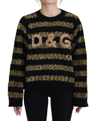 Dolce & Gabbana Black Gold D&g Crystal Cashmere Sweater In Black