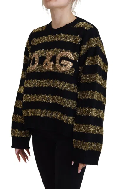 Dolce & Gabbana Black Gold D&g Crystal Cashmere Sweater In Black
