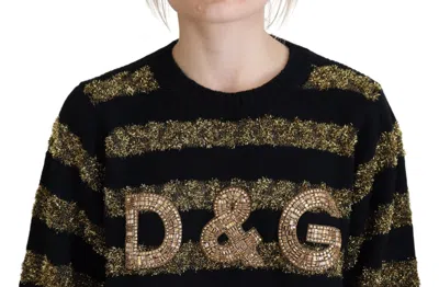 Dolce & Gabbana Black Gold D&g Crystal Cashmere Sweater In Black