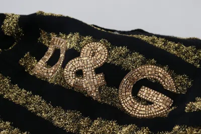 Dolce & Gabbana Black Gold D&g Crystal Cashmere Sweater In Black