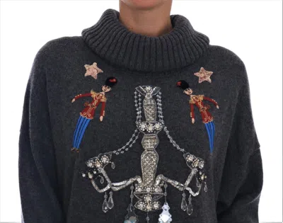 Dolce & Gabbana Enchanted Crystal Turtleneck Sweater In Gray