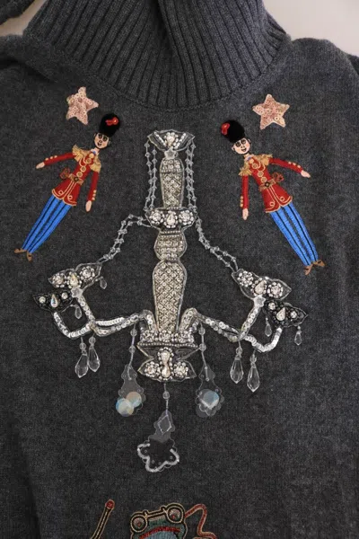 Dolce & Gabbana Enchanted Crystal Turtleneck Sweater In Gray