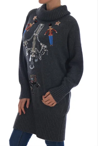 Dolce & Gabbana Enchanted Crystal Turtleneck Sweater In Gray