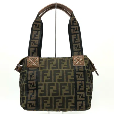 Pre-owned Fendi Zucca Black Brown Canvas Handbag Tote Bag () In Black, Brown