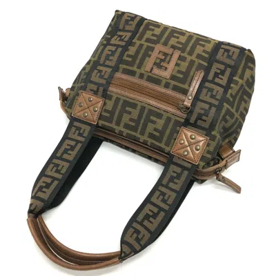 Pre-owned Fendi Zucca Black Brown Canvas Handbag Tote Bag () In Black, Brown