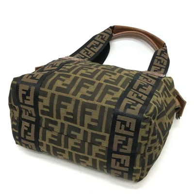 Pre-owned Fendi Zucca Black Brown Canvas Handbag Tote Bag () In Black, Brown