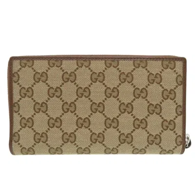 Pre-owned Gucci Beige Brown Gg Canvas Long Wallet (bi-fold) () In Beige, Brown