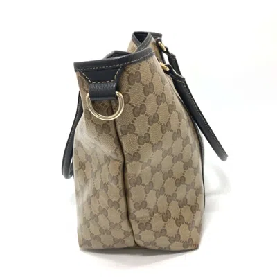 Pre-owned Gucci Gg Crystal Beige Brown Leather Coated Canvas Handbag Tote Bag () In Beige, Brown