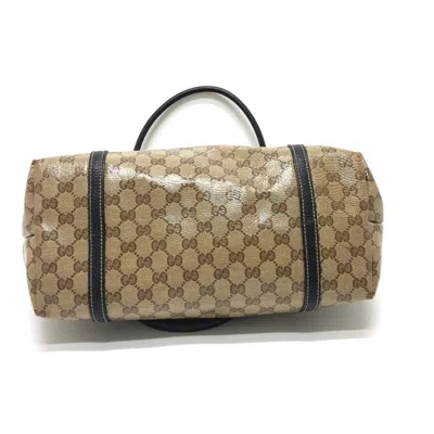 Pre-owned Gucci Gg Crystal Beige Brown Leather Coated Canvas Handbag Tote Bag () In Beige, Brown
