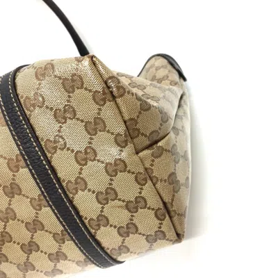 Pre-owned Gucci Gg Crystal Beige Brown Leather Coated Canvas Handbag Tote Bag () In Beige, Brown