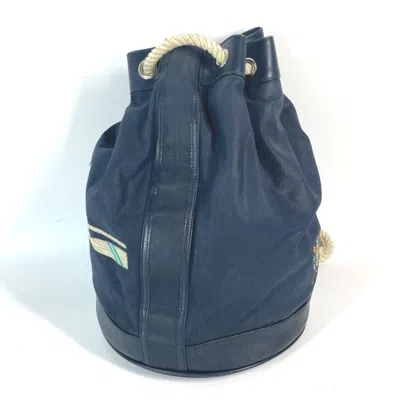 Pre-owned Gucci Navy Coated Canvas Leather Shoulder Bag ()